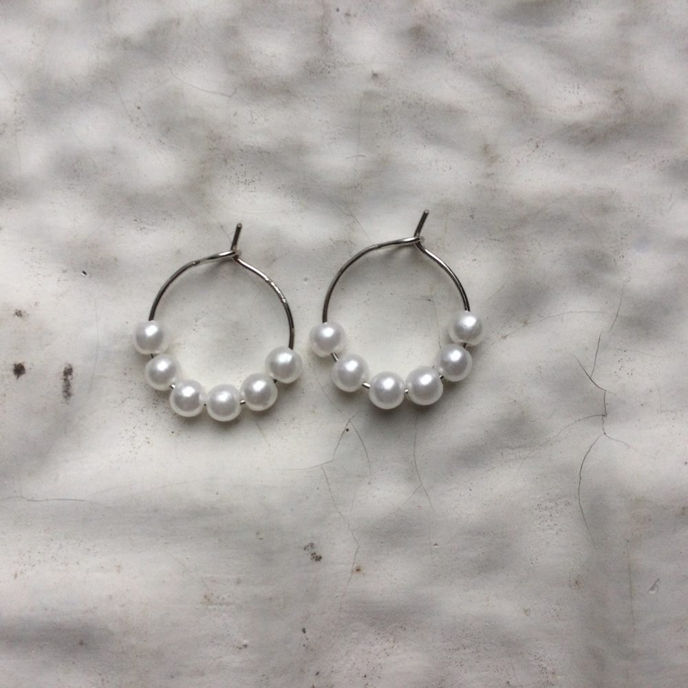 Tiny Silver And Pearl Hoops